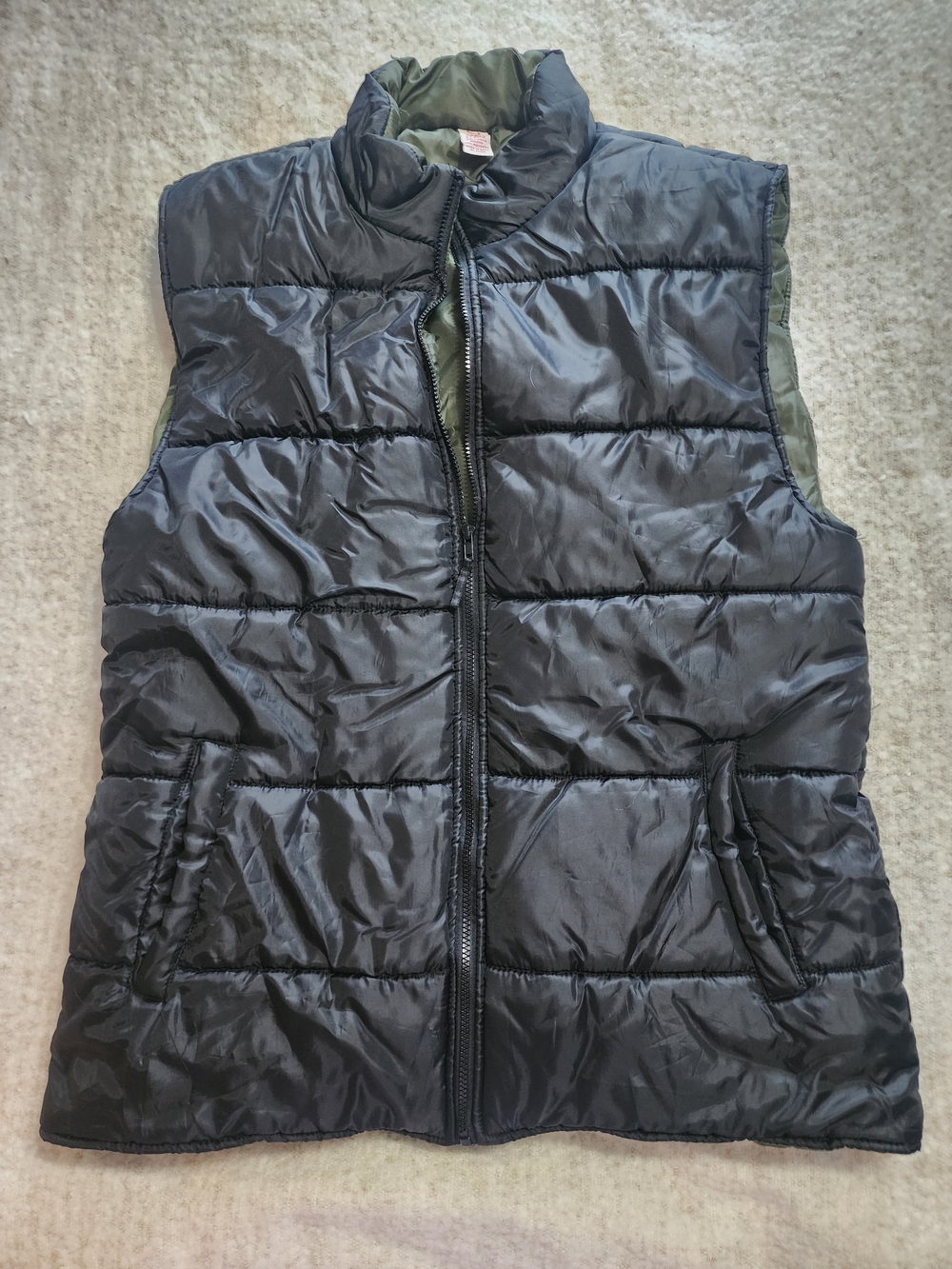 Open Trail Reversible  Puffer Vest in Black and Olive Outdoor Hiking